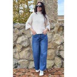 BLUGI WIDE LEG CU TALIE INALTA S Albastru