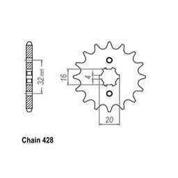 Pinion fata Yamaha YZF125R-MT125, 2015-2017, 14 dinti, pas 428, SunStar