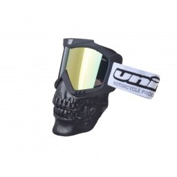 Ochelari motocross atv enduro Unit, model masca craniu, culoare rama negru, lentila oglinda aurie
