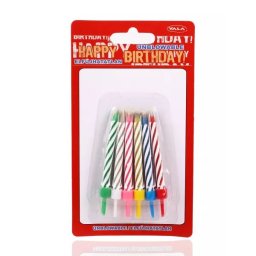 Lumânări de aniversare cu dungi, greu de stins - set de 6 bucăți