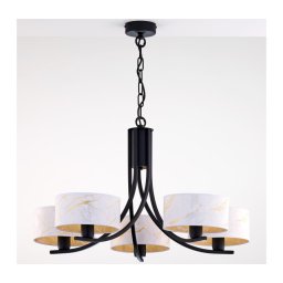 Jupiter 2104 - Lustră pe lanț ARTHUR 5xE27/15W/230V alb/negru/decor marmură