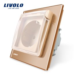 Priza simpla Livolo cu rama din sticla si capac de protectie rezistent la apa SmartElectro IntelligentHouse