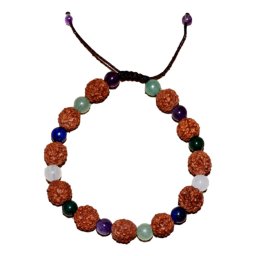 Bratara zodia Taur cu Rudraksha si cristale naturale pentru prosperitate