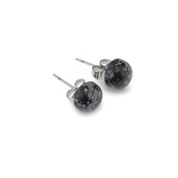 Cercei cu surub obsidian fulg de nea semisfere 8mm