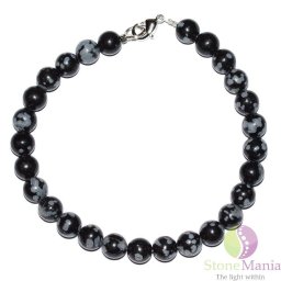Bratara obsidian fulg de nea sfere 6mm