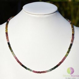 Colier turmalina multicolor A++ discuri 3mm si argint 925