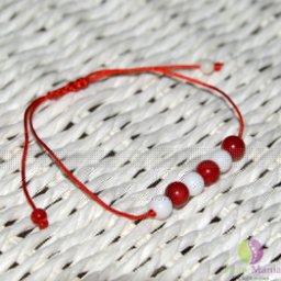 Bratara coral rosu si onix alb 6mm cu nod