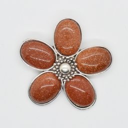Brosa floare cu goldstone maro 48mm