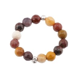 Inel pe elastic cu mookait si argint 925, sfere fatetate 4mm