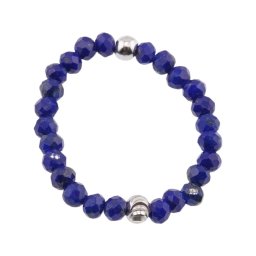 Inel pe elastic cu lapis lazuli A+ si argint 925, sfere fatetate 2-3mm