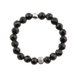 Inel pe elastic cu turmalina neagra si argint 925, sfere fatetate 2-3mm