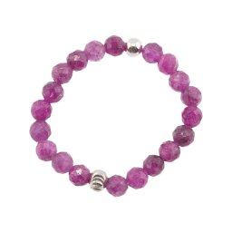 Inel pe elastic cu rubin si argint 925, sfere fatetate 2-3mm