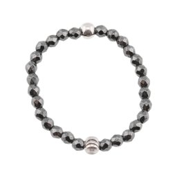 Inel pe elastic cu hematit si argint 925, sfere fatetate 2mm