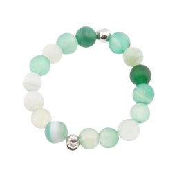 Inel pe elastic cu agat verde si argint 925, sfere 3-4mm