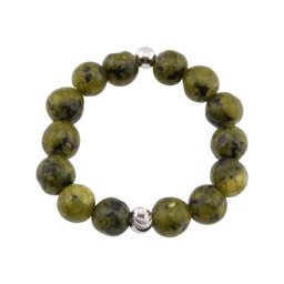 Inel pe elastic cu jasp verde si argint 925, sfere 3-4mm