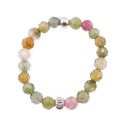 Inel pe elastic cu turmalina multicolora si argint 925, sfere microfatetate 3mm