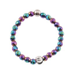 Inel pe elastic cu hematit electroplacat si argint 925, sfere fatetate 2-3mm