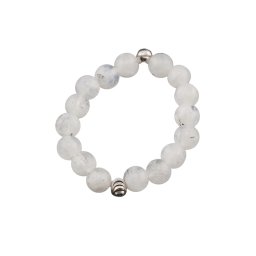 Inel pe elastic cu piatra lunii si argint 925, sfere 4mm