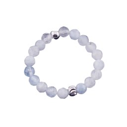 Inel pe elastic cu acvamarin si argint 925, sfere fatetate 3-4mm