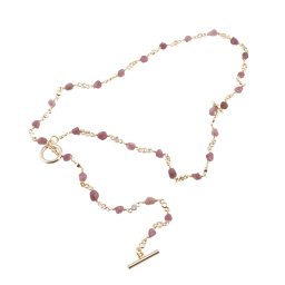 Colier reglabil cu Turmalina roz, Zircon si metal auriu, 5-6mm