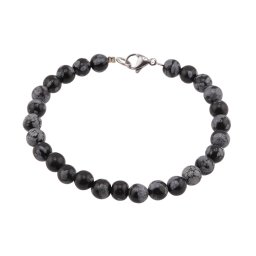 Bratara obsidian fulg de nea sfere 6mm