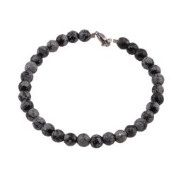 Bratara obsidian fulg de nea sfere fatetate 6mm