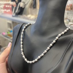 Colier Perle de Mallorca albe si negre, sfere 4mm