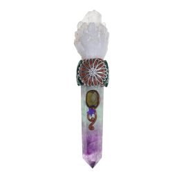 Bagheta din cristal natural Fluorit si Cristal de stanca cu margareta, 19cm