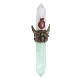 Bagheta din cristal natural Fluorit si Cuart roz si albina, 21cm