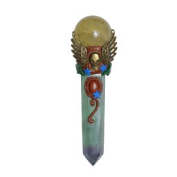 Bagheta din cristal natural Fluorit si Calcit sfera, 17cm