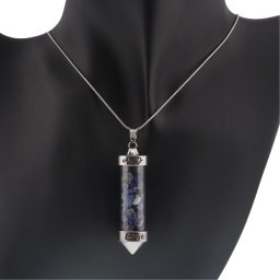 Pandantiv cu varf si chipsuri din cristal natural Lapis lazuli, 6cm