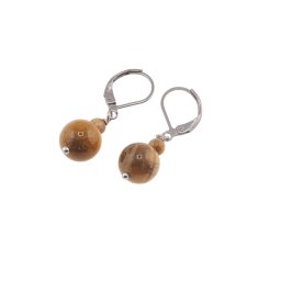 Cercei cu agatatoare ochi de tigru galben, sfere de 10mm si 4mm