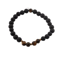 Bratara cristale naturale sfere Roca vulcanica si Ochi de tigru pe elastic, 6mm