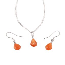 Set Cercei cu agatatoare si pandantiv Carneol briolete si Argint 925, 11-13mm