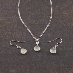 Set Cercei cu agatatoare si pandantiv Prehnit briolete si Argint 925, 7-8mm