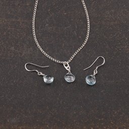 Set Cercei cu agatatoare si pandantiv Topaz briolete si Argint 925, 8mm