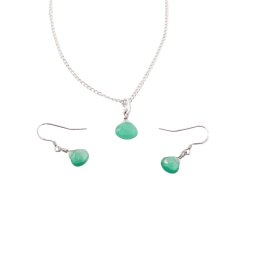 Set Cercei cu agatatoare si pandantiv Onix verde briolete si Argint 925, 6-9mm
