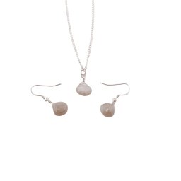 Set Cercei cu agatatoare si pandantiv Piatra Lunii gri briolete si Argint 925, 9-11mm