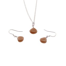Set Cercei cu agatatoare si pandantiv Piatra Lunii maro briolete si Argint 925, 9-11mm
