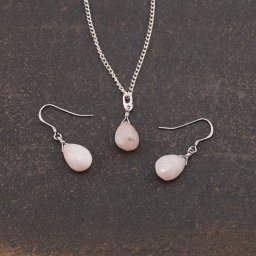 Set Cercei cu agatatoare si pandantiv Opal roz briolete si Argint 925, 14-16mm