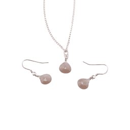 Set Cercei cu agatatoare si pandantiv Piatra Lunii maro briolete si Argint 925, 8-10mm