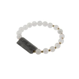 Bratara cristale naturale Piatra lunii 8mm si Labradorit 25mm cu bumbi aurii pe elastic