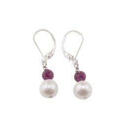 Cercei cu agatatoare Rubin fatetat si Perle de cultura A+ cu argint 925