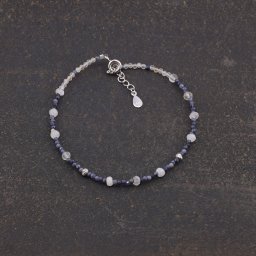 Bratara Safir, Piatra Lunii si Cristal de stanca discuri fatetate si sfere fatetate cu Argint 925, 2-3mm