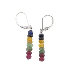 Cercei cu agatatoare Rubin, Safir si Smarald discuri fatetate cu argint 925