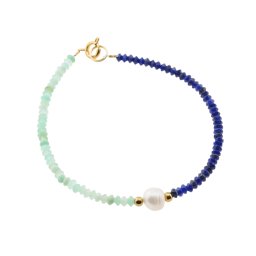 Bratara Lapis Lazuli, Crisopraz discuri fatetate si Perla de cultura, elemente inox auriu, 3-6mm