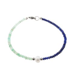Bratara Lapis Lazuli, Crisopraz discuri fatetate si Perla de cultura, elemente inox argintiu, 3-6mm