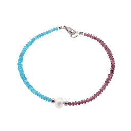 Bratara Granat Rhodolit, Apatit discuri fatetate si Perla de cultura, elemente inox argintiu, 3-6mm