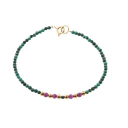 Bratara Malachit si Rubin sfere fatetate, elemente inox auriu, 2-3mm