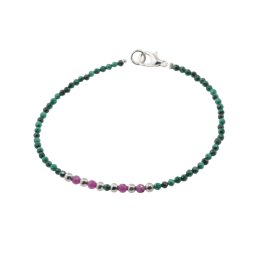 Bratara Malachit si Rubin sfere fatetate, elemente inox argintiu, 2-3mm